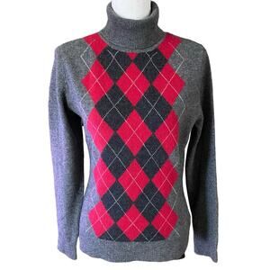 Apt 9 Size M Medium 100% Cashmere Argyle Sweater Turtleneck
